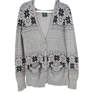 VTG Y2K Victorias Secret PINK Gray Knit Fair Isle‎ Cozy Logo Cardigan Hoodie SML